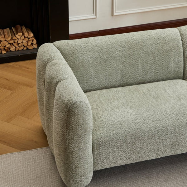 English Elm Tonson Wave Silhouette Boucle Three Seater Sofa Sculptural Modern Living Room Seating Light Green N773IS00030F