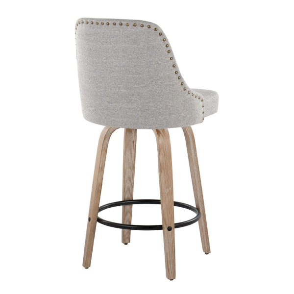 English Elm Fixed-height Swivel Counter Stools with Faux Leather Seats and Chrome Footrest Set of 2 B202S01850