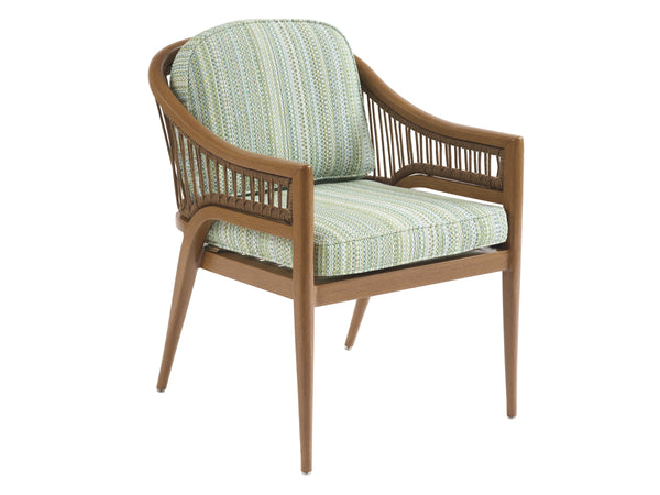 Lexington Arm Dining Chair Outdoor Wicker Aluminum Mid-century Patio Deep Seat Poolside Style Durable in Soft Green Upholstery 3340-13-60