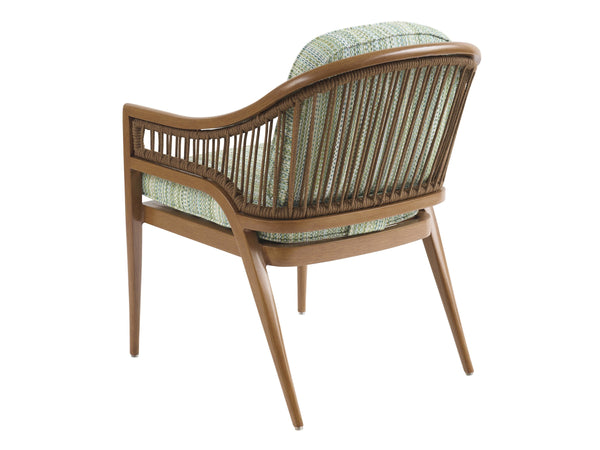 Lexington Arm Dining Chair Outdoor Wicker Aluminum Mid-century Patio Deep Seat Poolside Style Durable in Soft Green Upholstery 3340-13-60