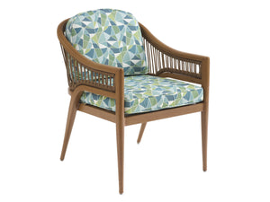 Lexington Arm Dining Chair Outdoor Wicker Aluminum Mid-century Patio Deep Seat Poolside Style Durable in Warm Green Upholstery 3340-13-61