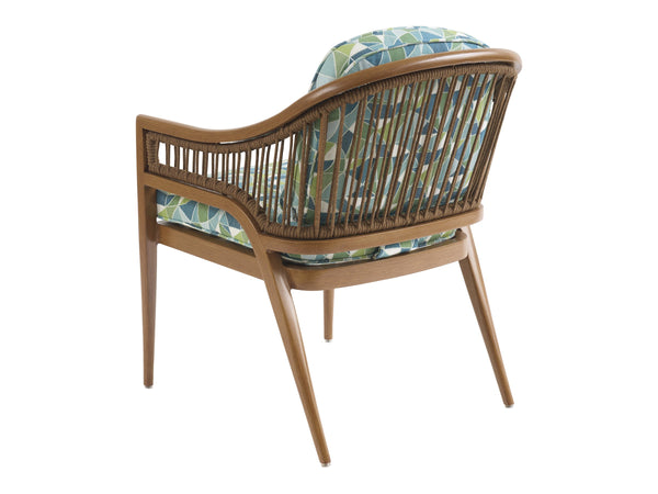 Lexington Arm Dining Chair Outdoor Wicker Aluminum Mid-century Patio Deep Seat Poolside Style Durable in Warm Green Upholstery 3340-13-61