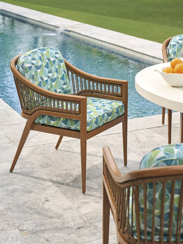 Lexington Arm Dining Chair Outdoor Wicker Aluminum Mid-century Patio Deep Seat Poolside Style Durable in Warm Green Upholstery 3340-13-61