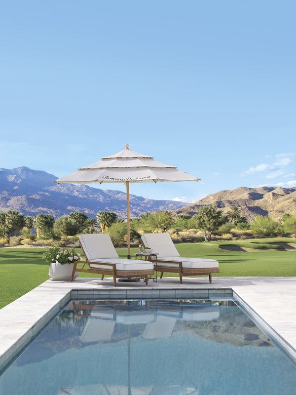 Lexington Chaise Outdoor Lounger Teak Look Aluminum Wicker Poolside Patio Mid Century Modern 3340-75-60