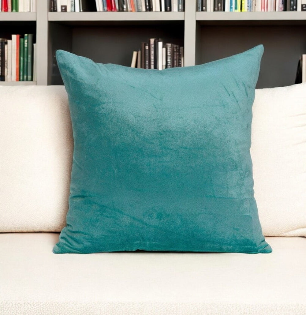 Homeroots 18" X 7" X 18" Transitional Aqua Solid Pillow Cover With Poly Insert   334005