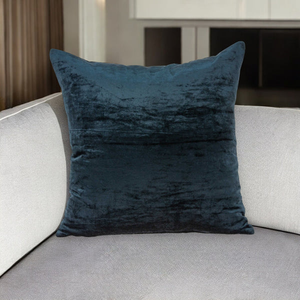 Homeroots 20" X 7" X 20" Transitional Dark Blue Solid Pillow Cover With Poly Insert   334012