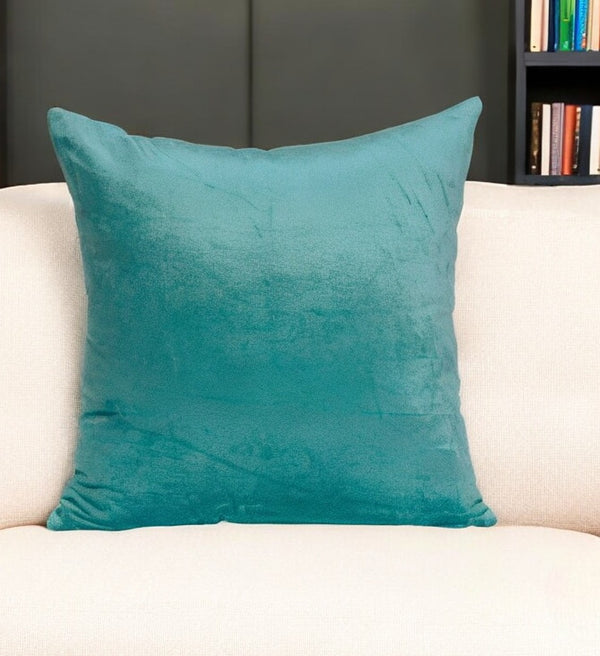 Homeroots 20" X 7" X 20" Transitional Aqua Solid Pillow Cover With Poly Insert   334020