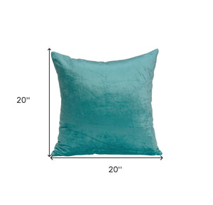 Homeroots 20" X 7" X 20" Transitional Aqua Solid Pillow Cover With Poly Insert   334020