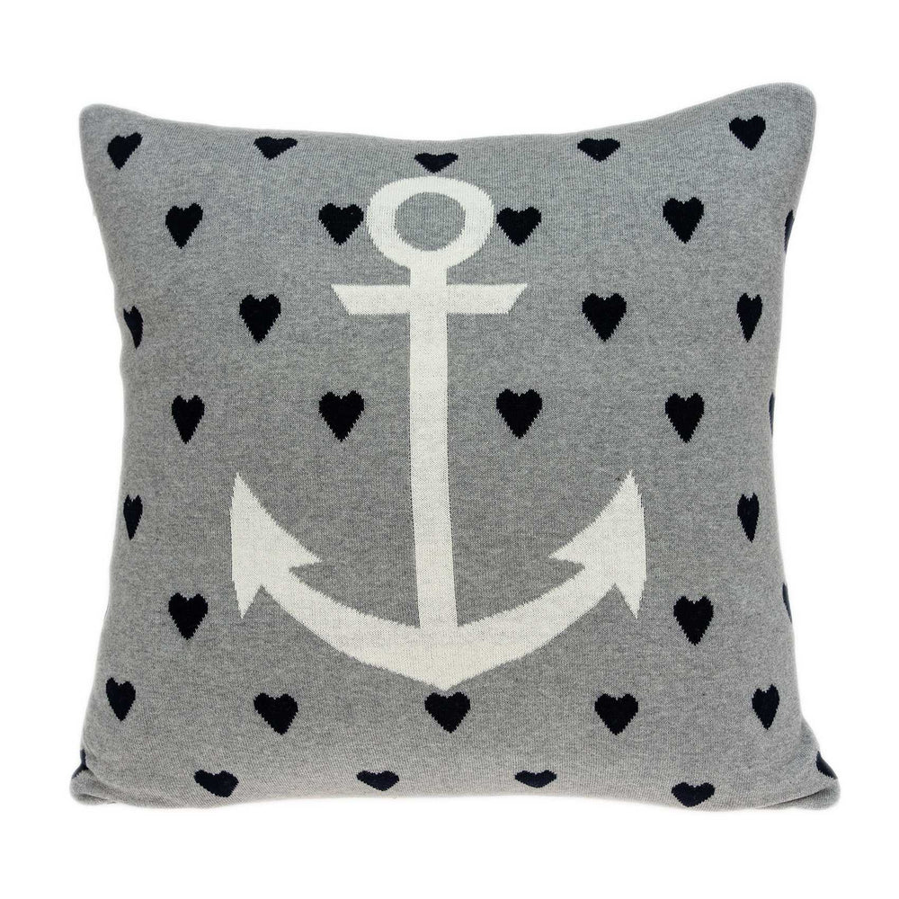 Homeroots Casual Square Grey Nautical Anchor Accent Pillow   334026