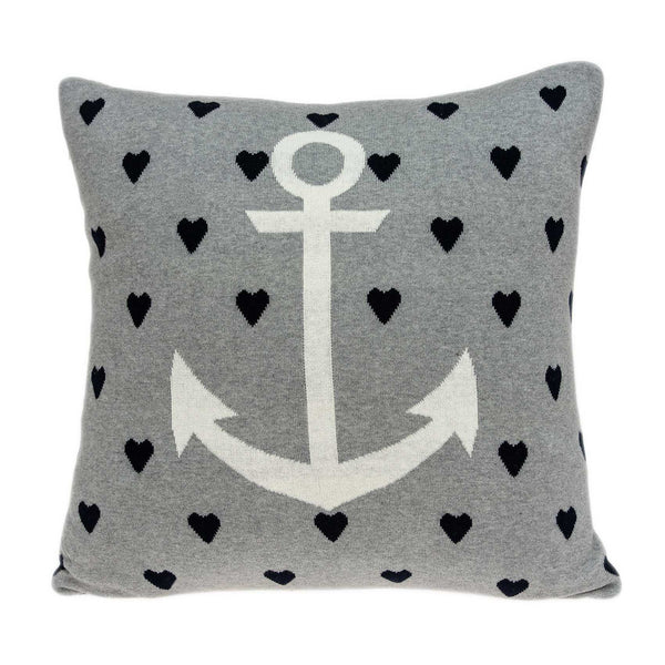 Homeroots Casual Square Grey Nautical Anchor Accent Pillow   334026