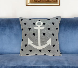 Homeroots Casual Square Grey Nautical Anchor Accent Pillow   334026