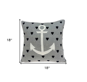 Homeroots Casual Square Grey Nautical Anchor Accent Pillow   334026