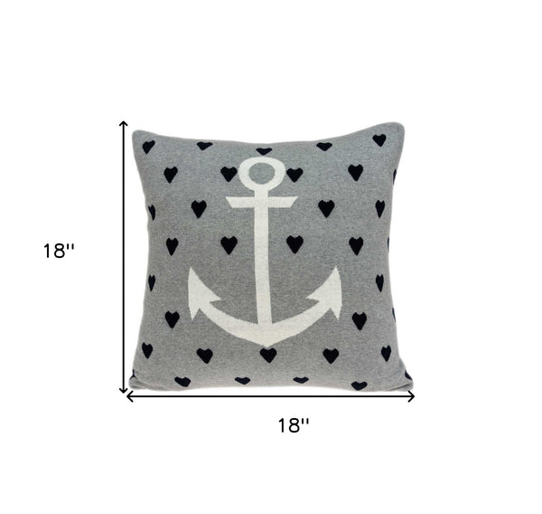 Homeroots Casual Square Grey Nautical Anchor Accent Pillow   334026