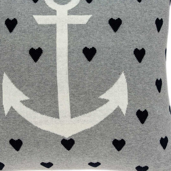 Homeroots Casual Square Grey Nautical Anchor Accent Pillow   334026
