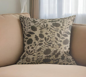 Homeroots 18" X 7" X 18" Transitional Beige Floral Print Pillow Cover With Poly Insert   334039