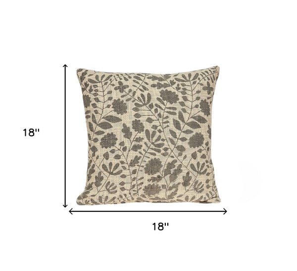 Homeroots 18" X 7" X 18" Transitional Beige Floral Print Pillow Cover With Poly Insert   334039
