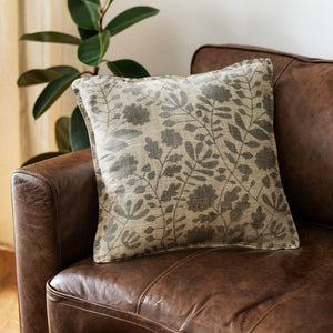 Homeroots 18" X 7" X 18" Transitional Beige Floral Print Pillow Cover With Poly Insert   334039