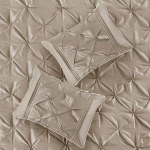 English Elm 7-piece Queen Tufted Pleated Comforter Set with Shams Bed Skirt Decorative Pillows Taupe B035P463172