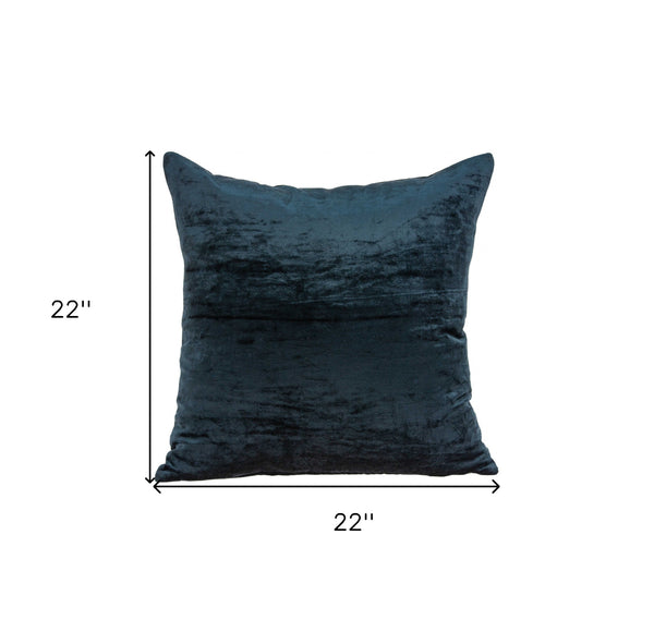 Homeroots 22" X 7" X 22" Transitional Dark Blue Solid Pillow Cover With Poly Insert   334044
