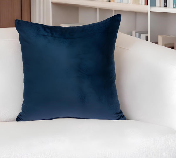 Homeroots 22" X 7" X 22" Transitional Navy Blue Solid Pillow Cover With Poly Insert   334046