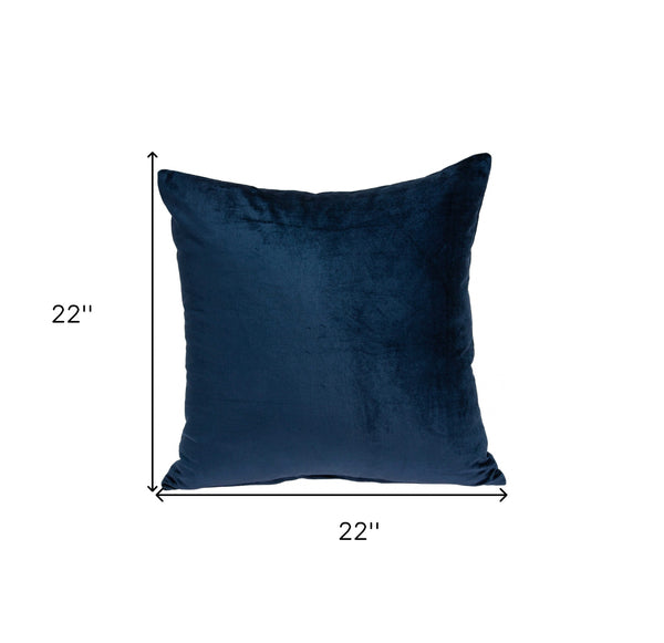 Homeroots 22" X 7" X 22" Transitional Navy Blue Solid Pillow Cover With Poly Insert   334046