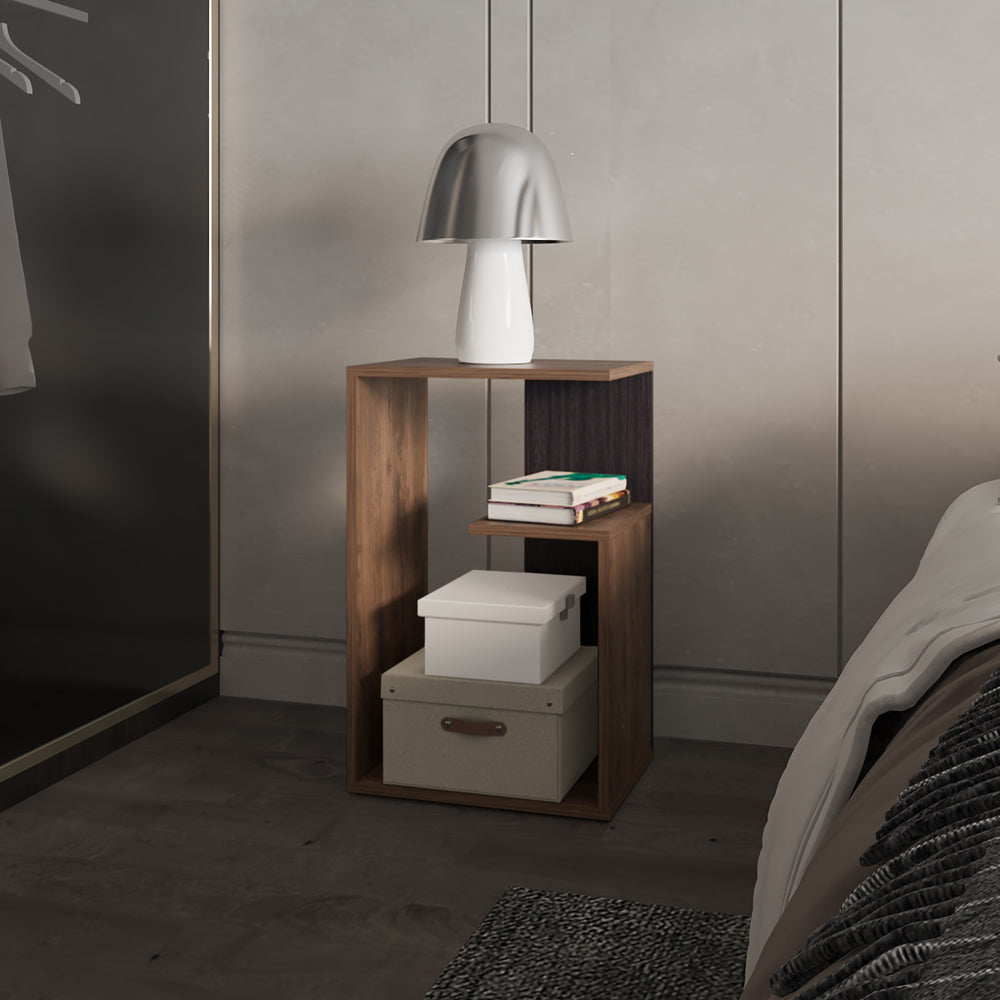 English Elm Side Table Sallis – Dark Brown Engineered Wood Accent Table with Open Shelf, Portable & Space-Saving B092P286115