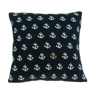 Homeroots 20" Blue And Off White Reversible Nautical Anchor Cotton Throw Pillow   334055