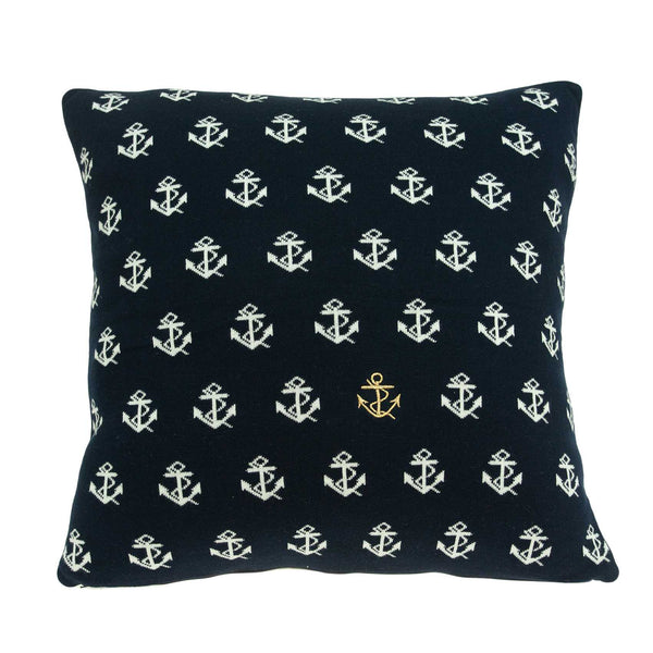 Homeroots 20" Blue And Off White Reversible Nautical Anchor Cotton Throw Pillow   334055