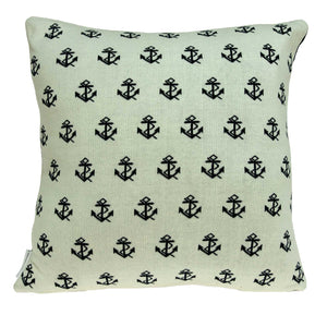Homeroots 20" Blue And Off White Reversible Nautical Anchor Cotton Throw Pillow   334055