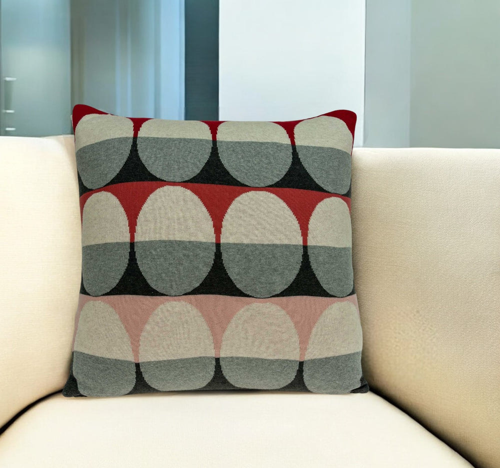 Homeroots 20" X 7" X 20" Transitional Gray And Red Pillow Cover With Poly Insert   334066
