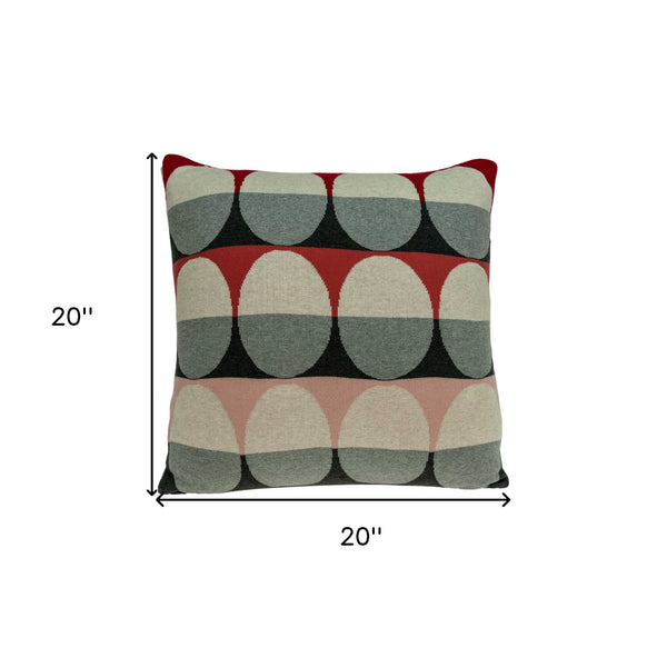 Homeroots 20" X 7" X 20" Transitional Gray And Red Pillow Cover With Poly Insert   334066