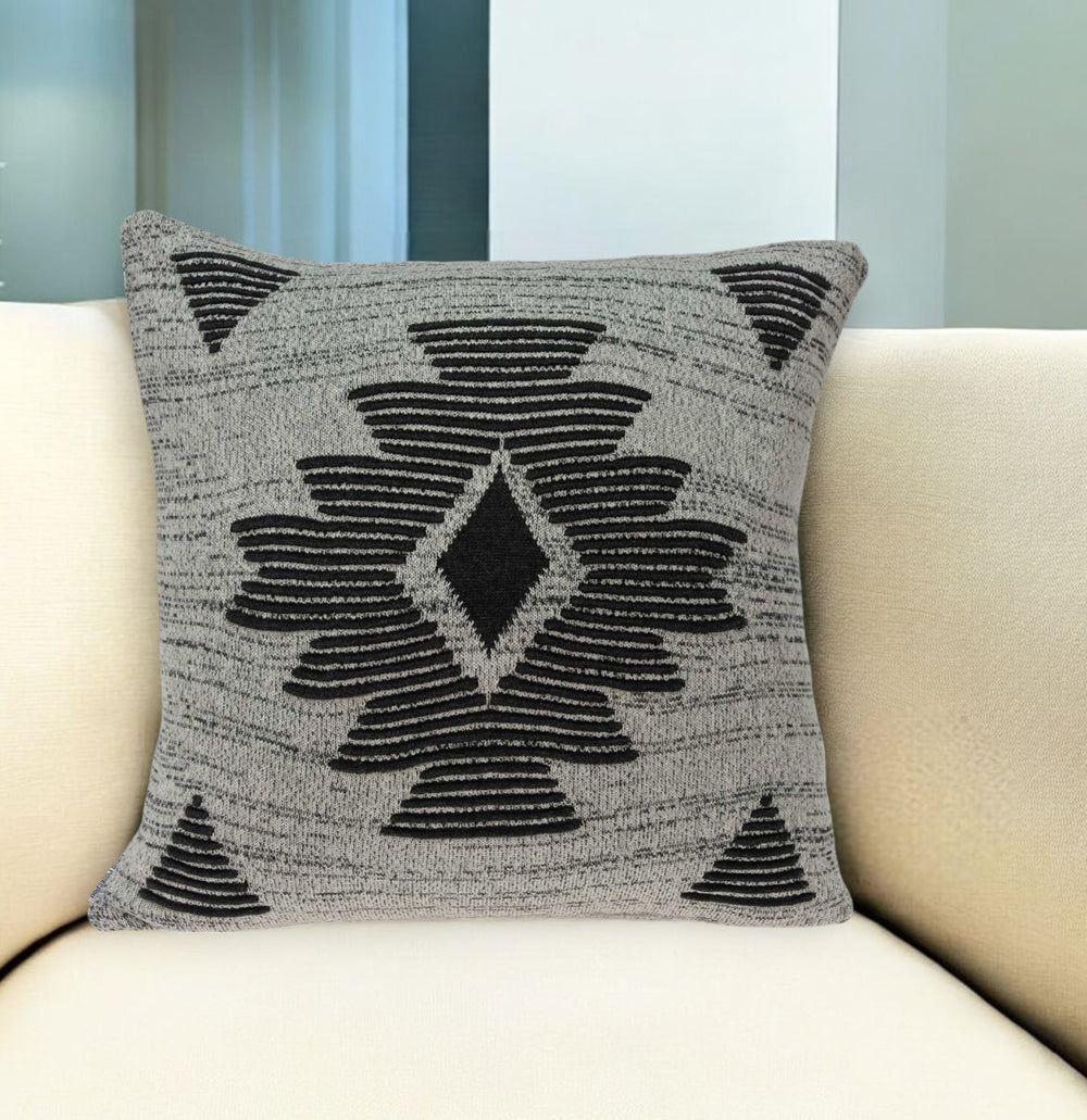 Homeroots 20" X 7" X 20" Southwest Gray Cotton Pillow Cover With Poly Insert   334068