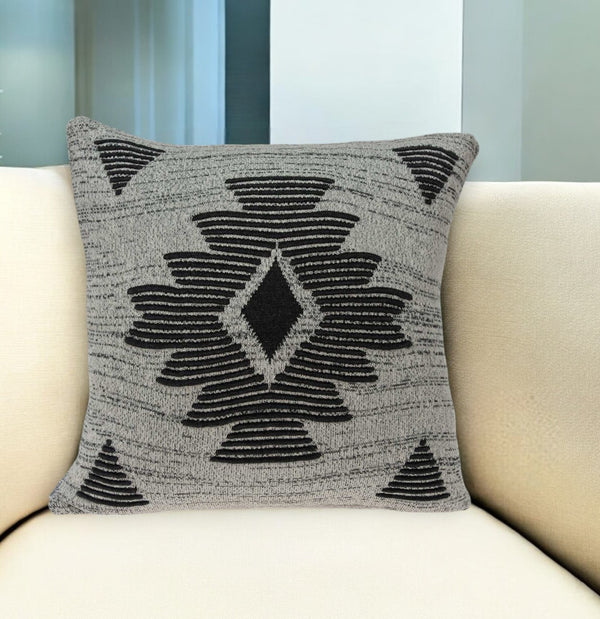 Homeroots 20" X 7" X 20" Southwest Gray Cotton Pillow Cover With Poly Insert   334068