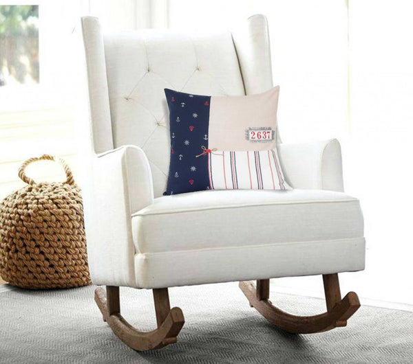 Homeroots 20" Black Beige And White Anchor Patchwork Cotton Throw Pillow   334087