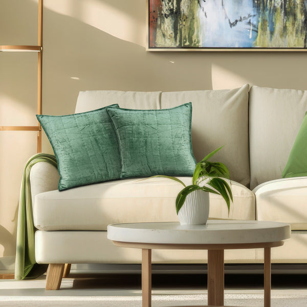 Homeroots 20" X 7" X 20" Transitional Green Solid Quilted Pillow Cover With Poly Insert   334090