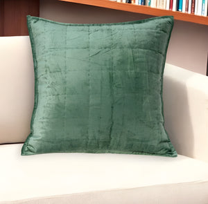 Homeroots 20" X 7" X 20" Transitional Green Solid Quilted Pillow Cover With Poly Insert   334090