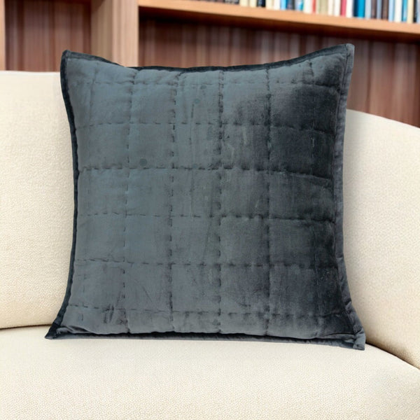 Homeroots 20" X 7" X 20" Transitional Charcoal Solid Quilted Pillow Cover With Poly Insert   334091