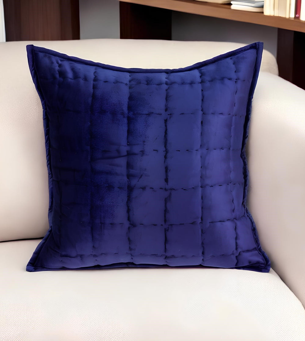 Homeroots 20" X 7" X 20" Transitional Royal Blue Quilted Pillow Cover With Poly Insert   334092