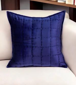 Homeroots 20" X 7" X 20" Transitional Royal Blue Quilted Pillow Cover With Poly Insert   334092