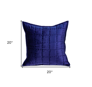 Homeroots 20" X 7" X 20" Transitional Royal Blue Quilted Pillow Cover With Poly Insert   334092