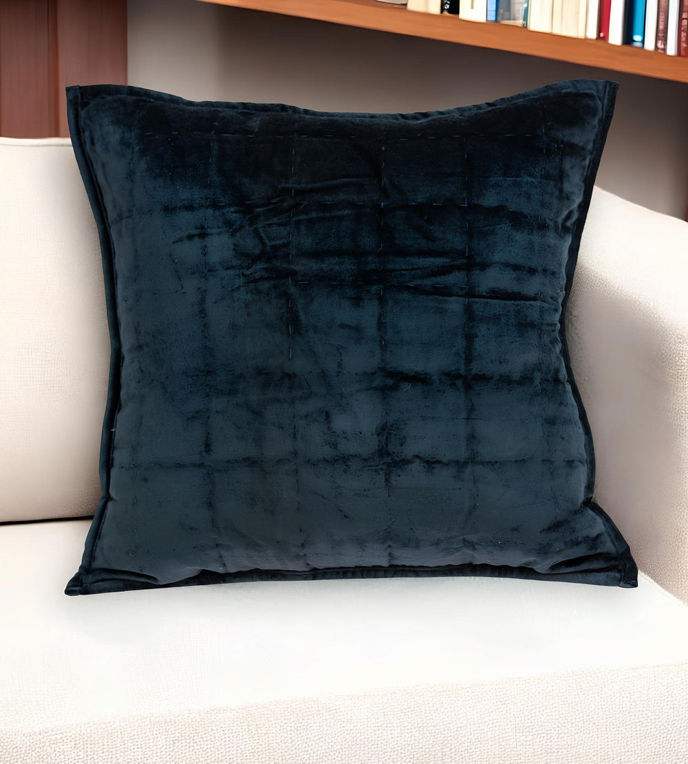 Homeroots 20" X 7" X 20" Transitional Dark Blue Quilted Pillow Cover With Poly Insert   334093