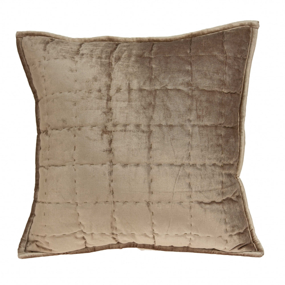 Homeroots 20" X 7" X 20" Transitional Taupe Solid Quilted Pillow Cover With Poly Insert   334094