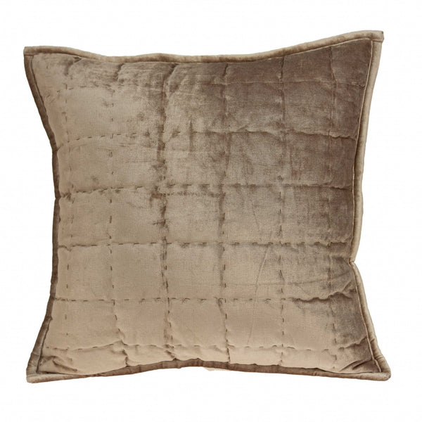 Homeroots 20" X 7" X 20" Transitional Taupe Solid Quilted Pillow Cover With Poly Insert   334094