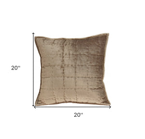 Homeroots 20" X 7" X 20" Transitional Taupe Solid Quilted Pillow Cover With Poly Insert   334094
