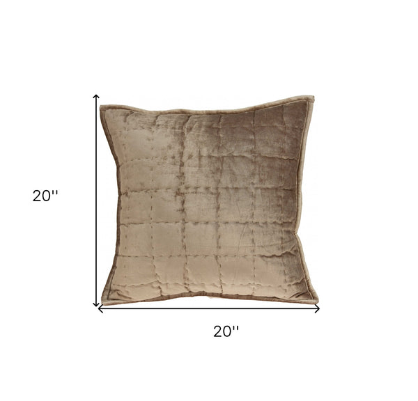 Homeroots 20" X 7" X 20" Transitional Taupe Solid Quilted Pillow Cover With Poly Insert   334094
