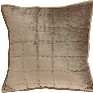 Homeroots 20" X 7" X 20" Transitional Taupe Solid Quilted Pillow Cover With Poly Insert   334094