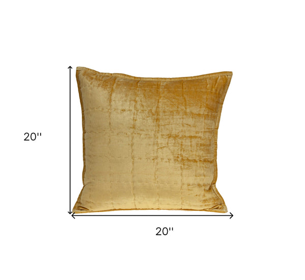 Homeroots 20" X 7" X 20" Transitional Yellow Solid Quilted Pillow Cover With Poly Insert   334095