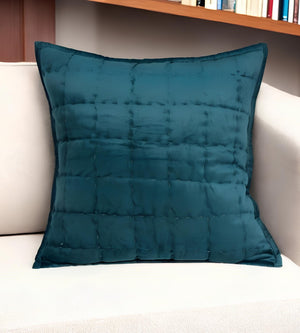 Homeroots 20" X 7" X 20" Transitional Teal Solid Quilted Pillow Cover With Poly Insert   334096