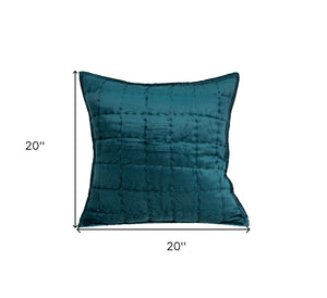 Homeroots 20" X 7" X 20" Transitional Teal Solid Quilted Pillow Cover With Poly Insert   334096