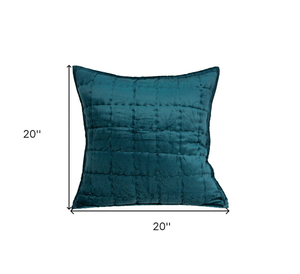 Homeroots 20" X 7" X 20" Transitional Teal Solid Quilted Pillow Cover With Poly Insert   334096